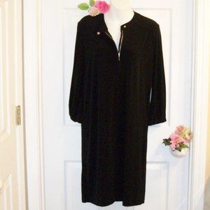 TRIBAL Sz M 1/4 Zip Black Stretch Dress 3/4 Sleeve Knee Length